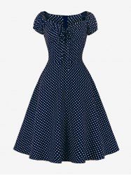 Polka Dots Print Cinched Zipper Back Vintage Dress -  