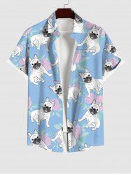 Plus Size Rose Flower Leaf Dog Print Shirt For Men -  