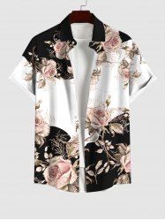 Plus Size Rose Flower Colorblock Print Shirt For Men -  