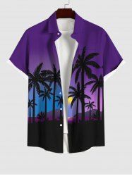 Plus Size Coconut Tree Moon Ombre Sky Print Buttons Pocket Hawaii Shirt For Men -  