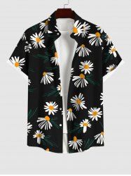 Plus Size Daisy Flowers Leaf Print Hawaii Shirt For Men -  