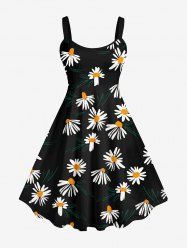 Robe Débardeur Hawaïen à Imprimé Feuilles et Fleurs Grande-Taille - Noir 1X