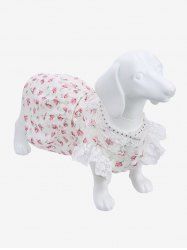 Pet's Flower Print Jacquard Embroidered Lace Trim Patchwork Rivet Button Dress -  
