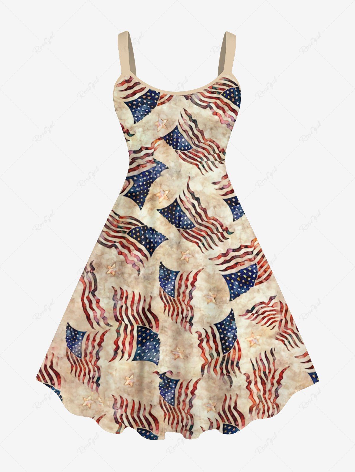 Hot Plus Size Patriotic American Flag Star Print Tank Dress  