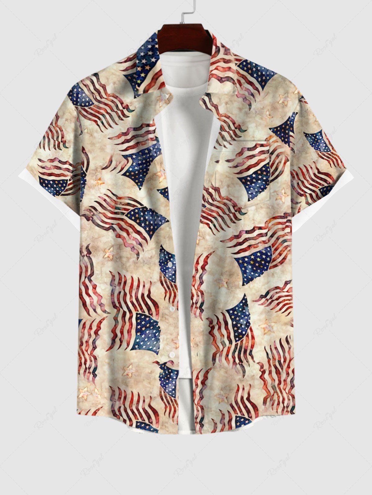 Affordable Plus Size Patriotic American Flag Star Print Shirt For Men  