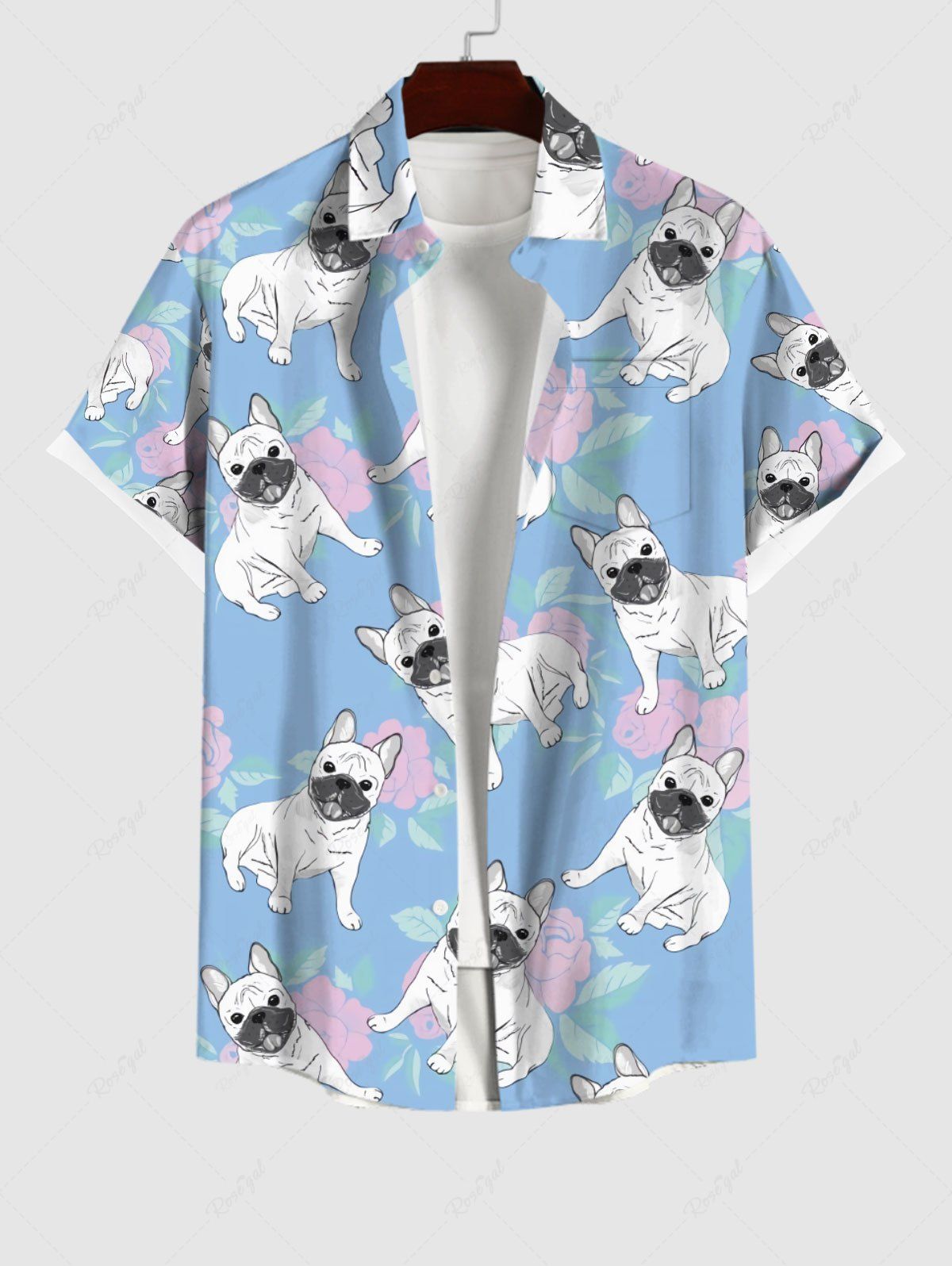 Store Plus Size Rose Flower Leaf Dog Print Shirt For Men  