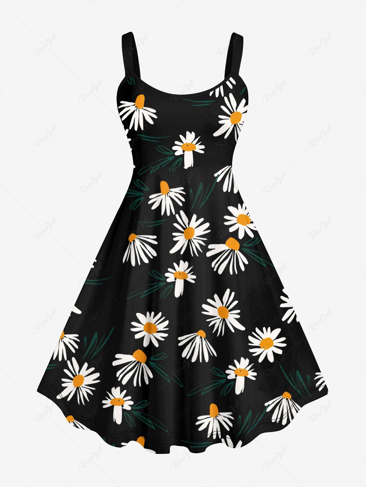 Robe Débardeur Hawaïen à Imprimé Feuilles et Fleurs Grande-Taille Noir 1X
