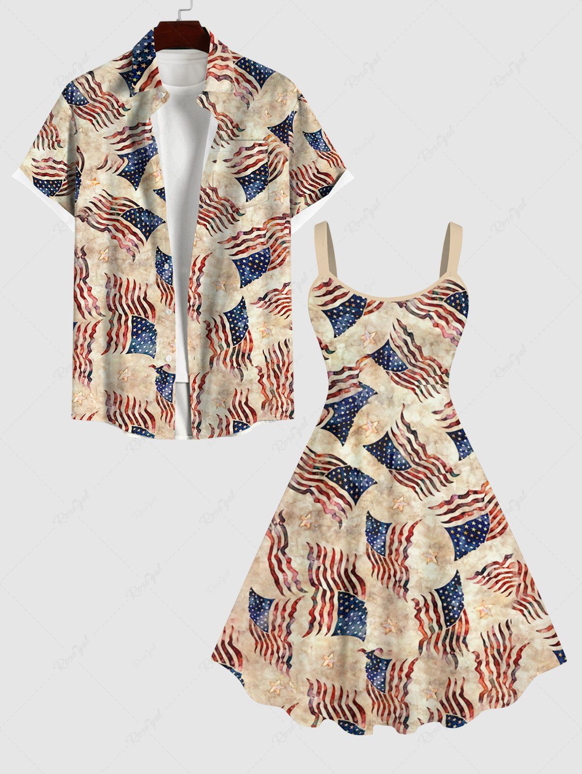Cheap Patriotic American Flag Star Print Plus Size Matching Outfit For Couples  