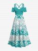 Floral Grass Striped Print Plus Size Matching Hawaii Beach Outfit For Couples -  