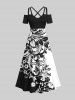 Flower Colorblock Two Tone Print Plus Size Matching Set For Couples -  