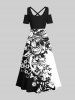 Flower Colorblock Two Tone Print Plus Size Matching Set For Couples -  