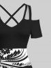 Flower Colorblock Two Tone Print Plus Size Matching Set For Couples -  