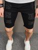 Men's Zipper Fly Distressed Frayed Denim Jean Shorts -  