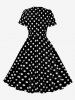 Polka Dots Print Ruched Keyhole Neck Bowknot Vintage Dress -  