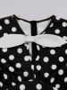 Polka Dots Print Ruched Keyhole Neck Bowknot Vintage Dress -  