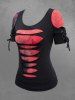 T-shirt Gothique Déchiré Teinté 2 en 1 à Manches Courtes - Rouge S