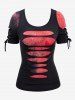 Gothic Tie Dye Lace Up Ripped 2 in 1 Short Sleeves T-shirt -  