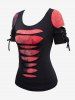 Gothic Tie Dye Lace Up Ripped 2 in 1 Short Sleeves T-shirt -  