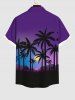 Plus Size Coconut Tree Moon Ombre Sky Print Buttons Pocket Hawaii Shirt For Men -  