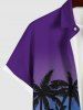 Plus Size Coconut Tree Moon Ombre Sky Print Buttons Pocket Hawaii Shirt For Men -  