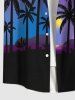 Plus Size Coconut Tree Moon Ombre Sky Print Buttons Pocket Hawaii Shirt For Men -  