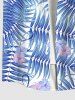Plus Size Tropical Palm Leaf Flower Print Buttons Pocket Hawaii Shirt For Men -  