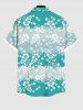 Plus Size Floral Grass Striped Print Hawaii Button Pocket Shirt For Men -  