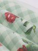 Rose Flowers Leaf Plaid Print Ruched Back Mesh Tank Vintage Dress -  