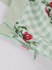 Rose Flowers Leaf Plaid Print Ruched Back Mesh Tank Vintage Dress -  