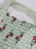 Rose Flowers Leaf Plaid Print Ruched Back Mesh Tank Vintage Dress -  