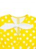 Polka Dots Print Ruched Keyhole Neck Bowknot Vintage Dress -  