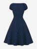 Polka Dots Print Cinched Zipper Back Vintage Dress -  