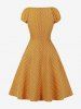 Polka Dots Print Cinched Zipper Back Vintage Dress -  