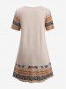Plus Size Distressed Ethnic Vintage Geometric Pattern Print Dress -  