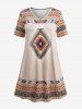 Plus Size Distressed Ethnic Vintage Geometric Pattern Print Dress -  