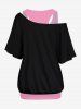 Plus Size Racerback Tank Top and Rose Flower Glitter Gem Tassel 3D Print T-shirt -  