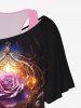Plus Size Racerback Tank Top and Rose Flower Glitter Gem Tassel 3D Print T-shirt -  