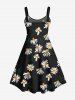 Robe Débardeur Hawaïen à Imprimé Feuilles et Fleurs Grande-Taille - Noir 1X