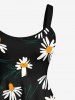 Robe Débardeur Hawaïen à Imprimé Feuilles et Fleurs Grande-Taille - Noir 1X