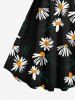 Robe Débardeur Hawaïen à Imprimé Feuilles et Fleurs Grande-Taille - Noir 1X