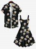 Robe Débardeur Hawaïen à Imprimé Feuilles et Fleurs Grande-Taille - Noir 1X