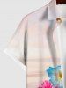 Plus Size Flower Sea Beach Print Hawaii Button Pocket Shirt For Men -  
