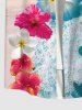 Plus Size Flower Sea Beach Print Hawaii Button Pocket Shirt For Men -  