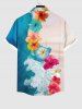 Plus Size Flower Sea Beach Print Hawaii Button Pocket Shirt For Men -  