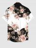 Plus Size Rose Flower Colorblock Print Shirt For Men -  