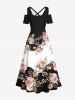 Robe Débardeur Croisée Rose Fleur Imprimée en Blocs de Couleurs à Epaule Dénudée de Grande Taille - Multi-A 5X