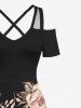 Robe Débardeur Croisée Rose Fleur Imprimée en Blocs de Couleurs à Epaule Dénudée de Grande Taille - Multi-A 5X