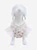 Pet's Flower Print Jacquard Embroidered Lace Trim Patchwork Rivet Button Dress -  