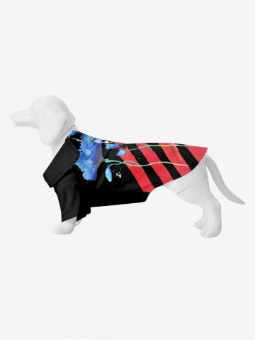 Pet's Ombre Flower Striped Patriotic American Flag Print Button Shirt - BLACK - 2XL