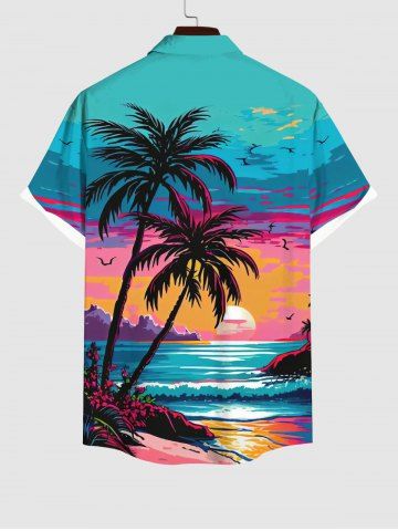 Coconut Tree Sea Sunset Cloud Colorblock Print Hawaii Dog and Owner Matching Outfits